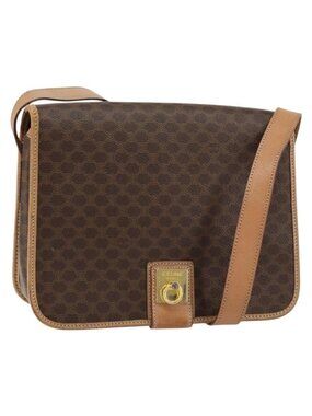 Authentic CELINE Macadam Canvas Shoulder Bag PVC Brown Gold